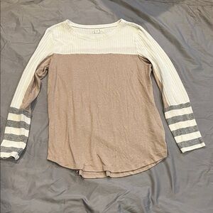Maurices Neutral Colorblock Long Sleeve Top - Cream, Taupe, Gray